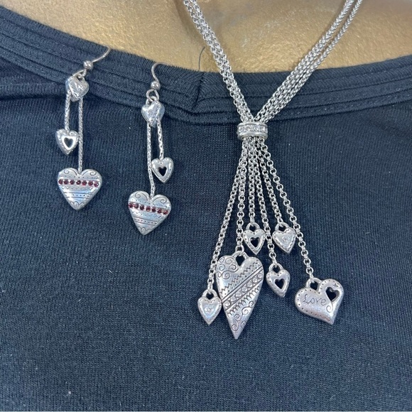 BRIGHTON 2 pc necklace & earring set 3 strand chain & dangling earrings GUc - Picture 6 of 13
